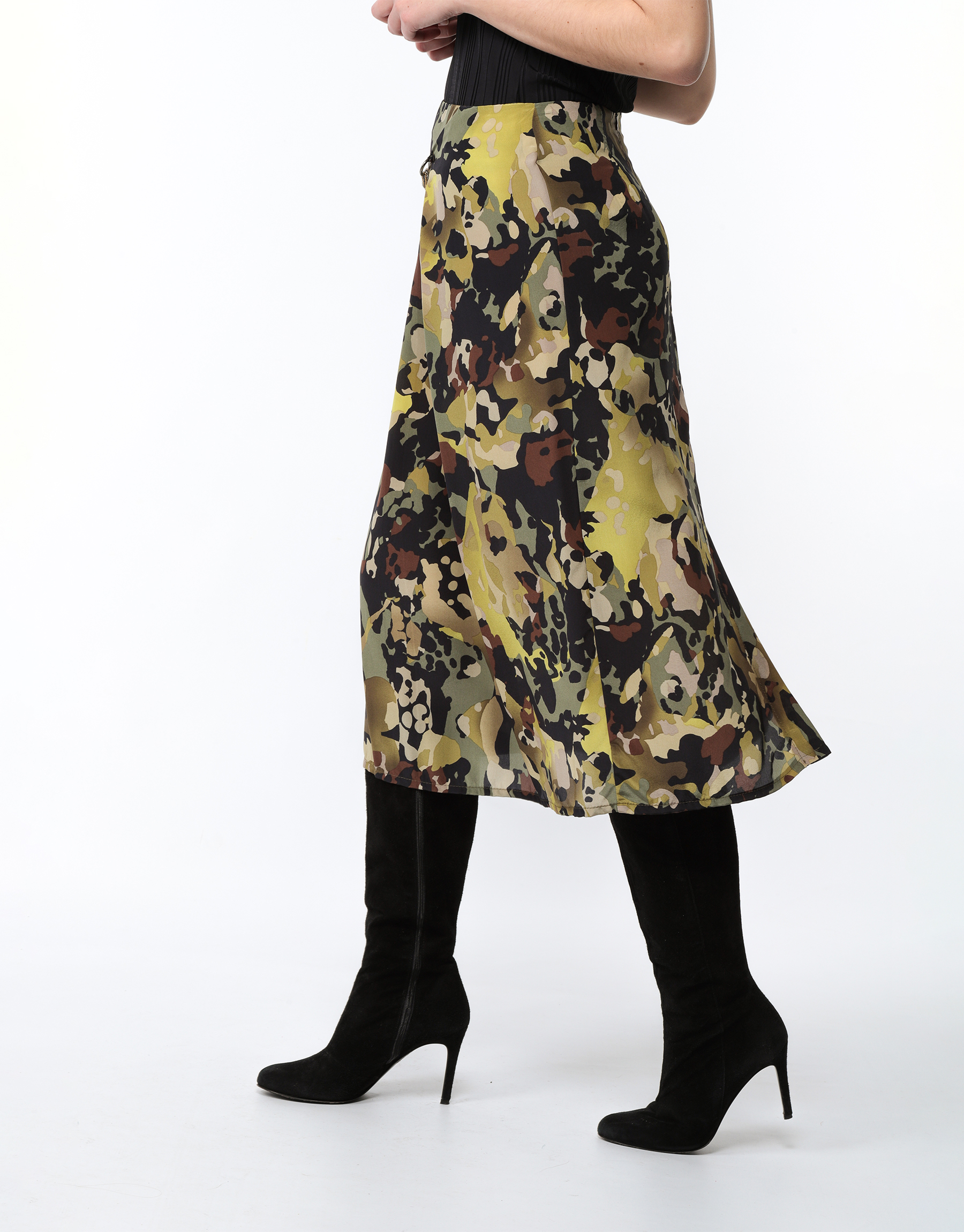 Mid-length skirt fluid detail silk chain printed camouflage
